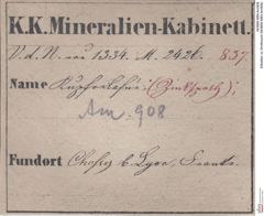 Etiketten zu Smithsonit (NHMW-MIN-Am908)